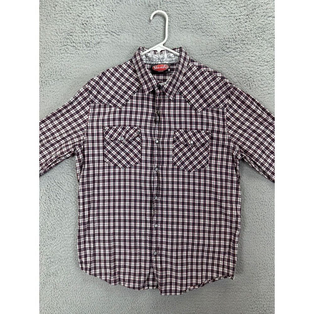 Mambo Australia Pearl Snap Shirt Mens Large Red Plaid Button Up Western Cowboy